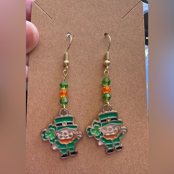 Hand Crafted Jewelry - Fun St. Patrick's Day Dangle Earrings - Gold Tone